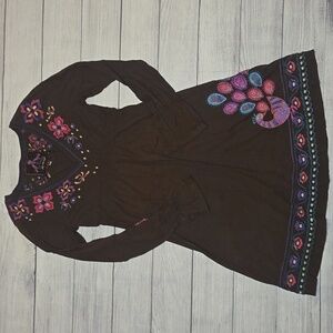 Johnny Was Embroidered Floral Boho Dress Brown Size M